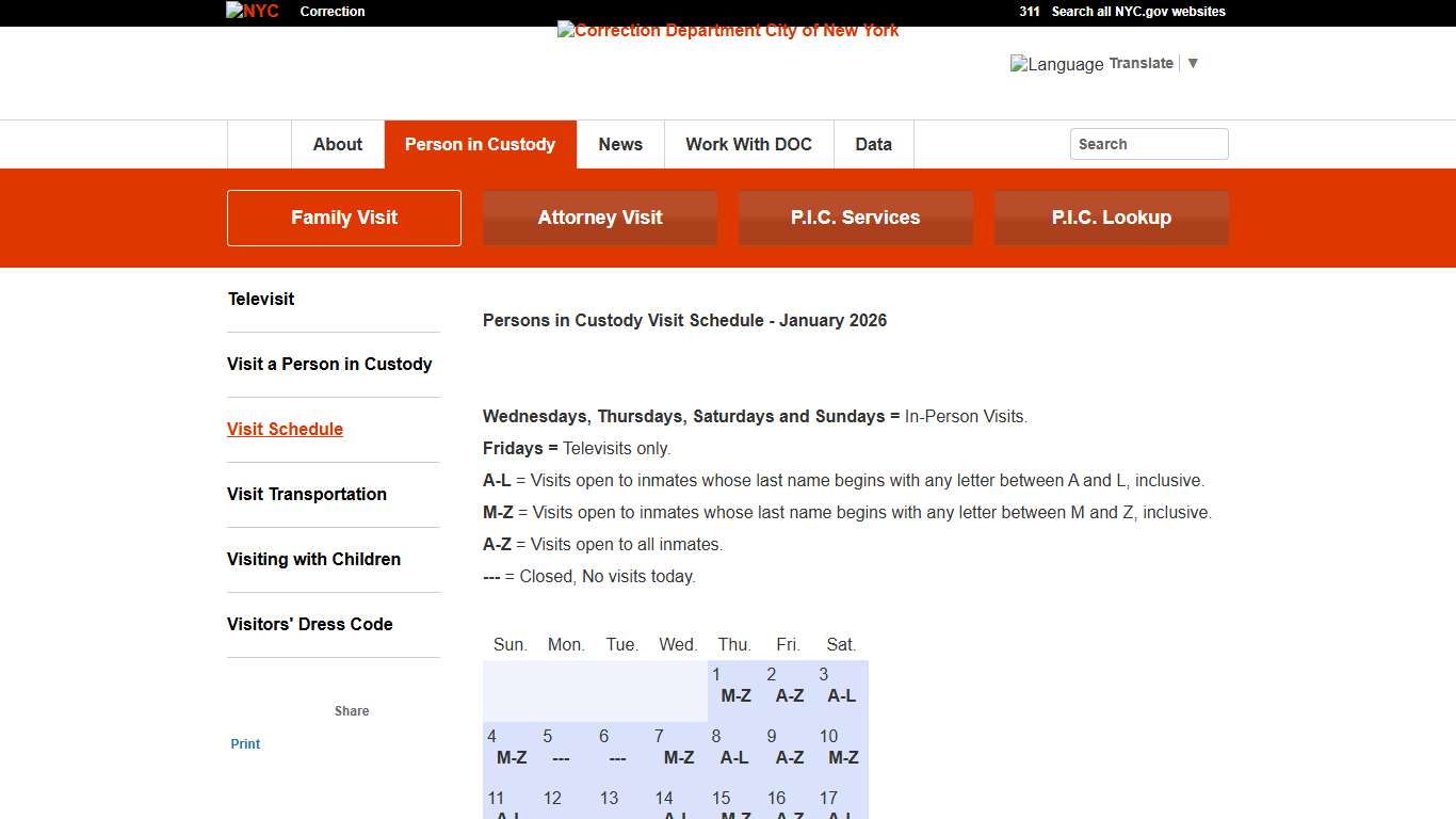 Visiting Schedule - DOC